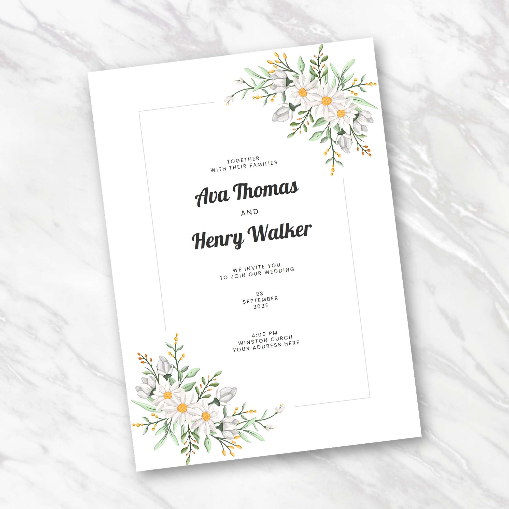 Card 01 Daisy wedding invitation