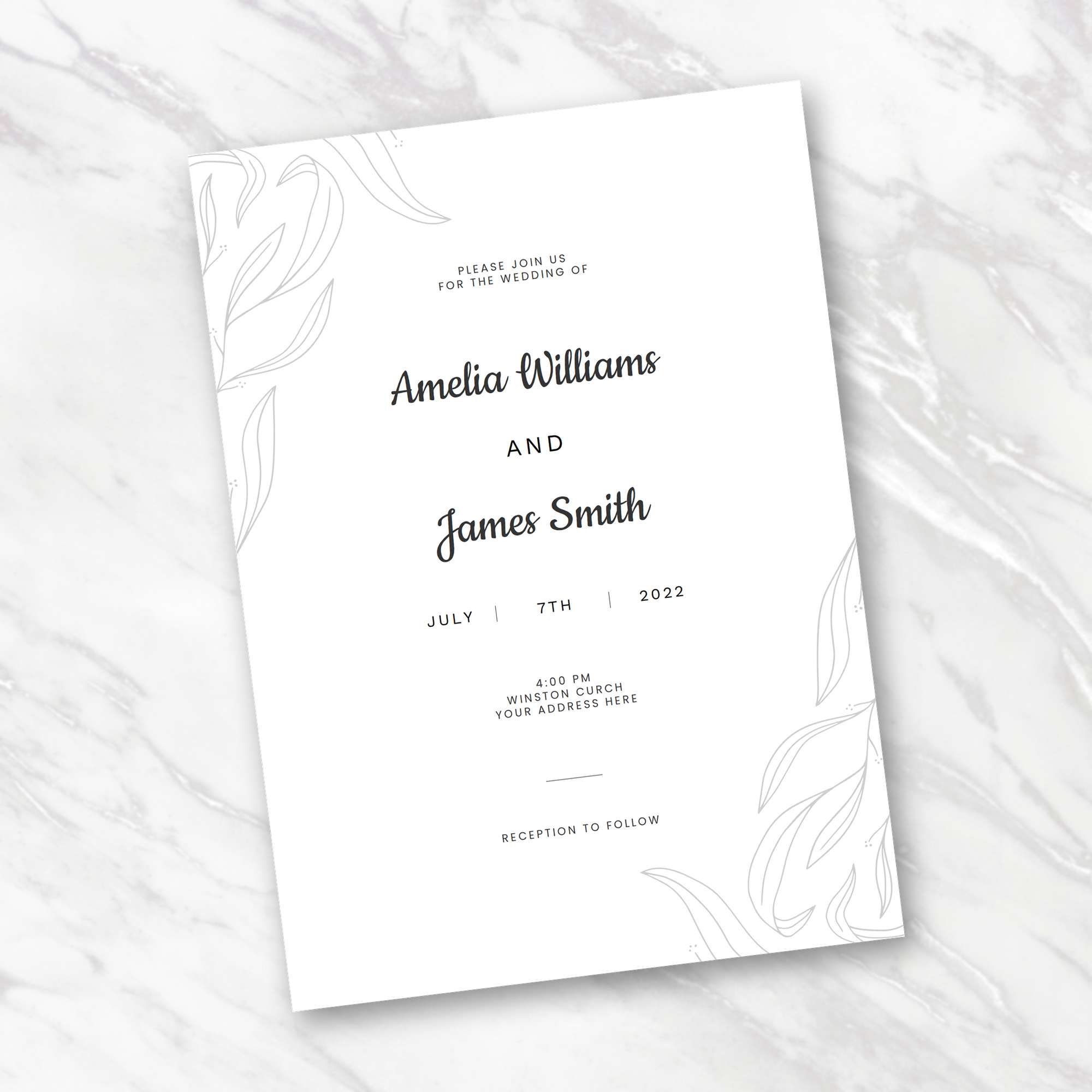 Card 02 Silver Leaf wedding invitation