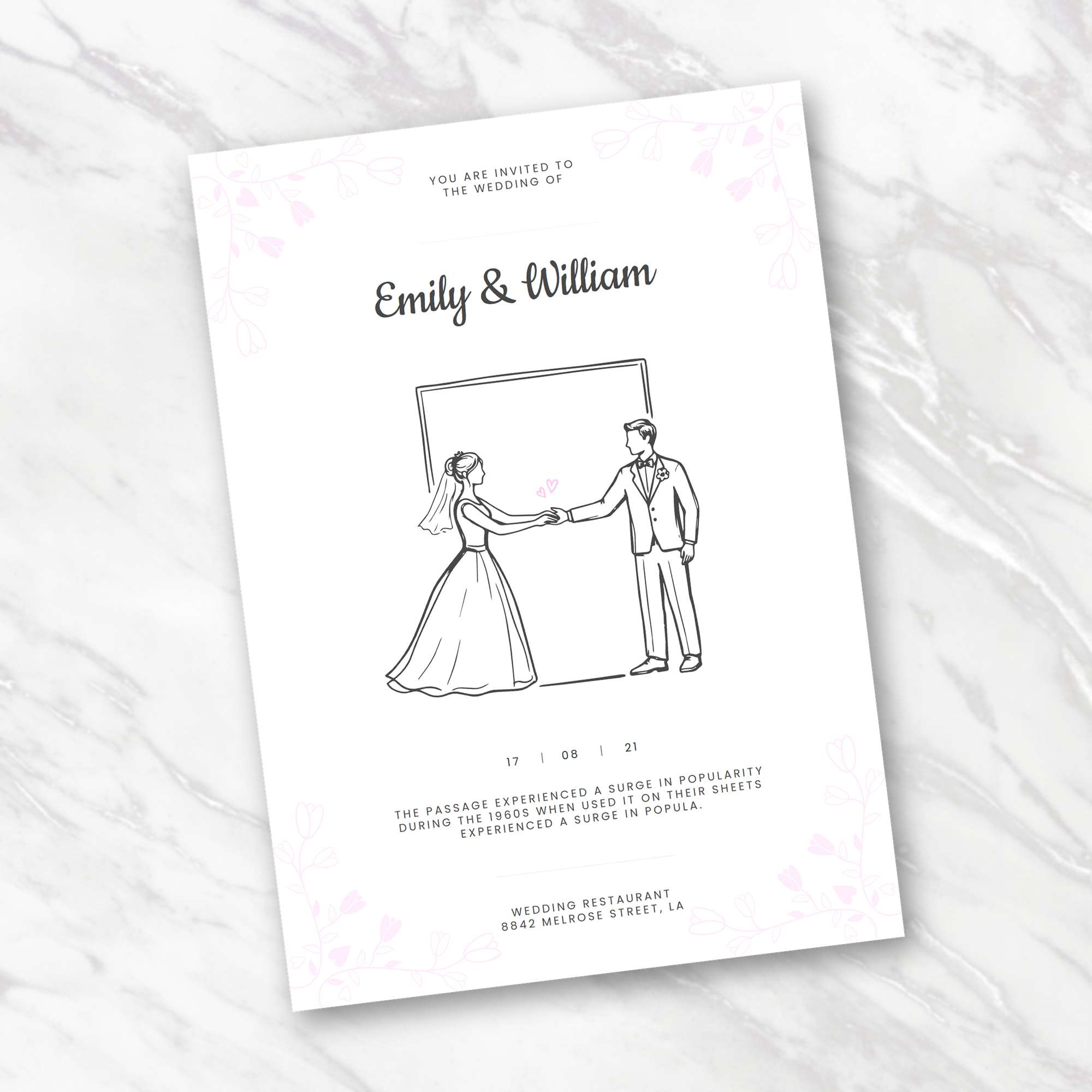 Card 06 Pink Hearts wedding invitation